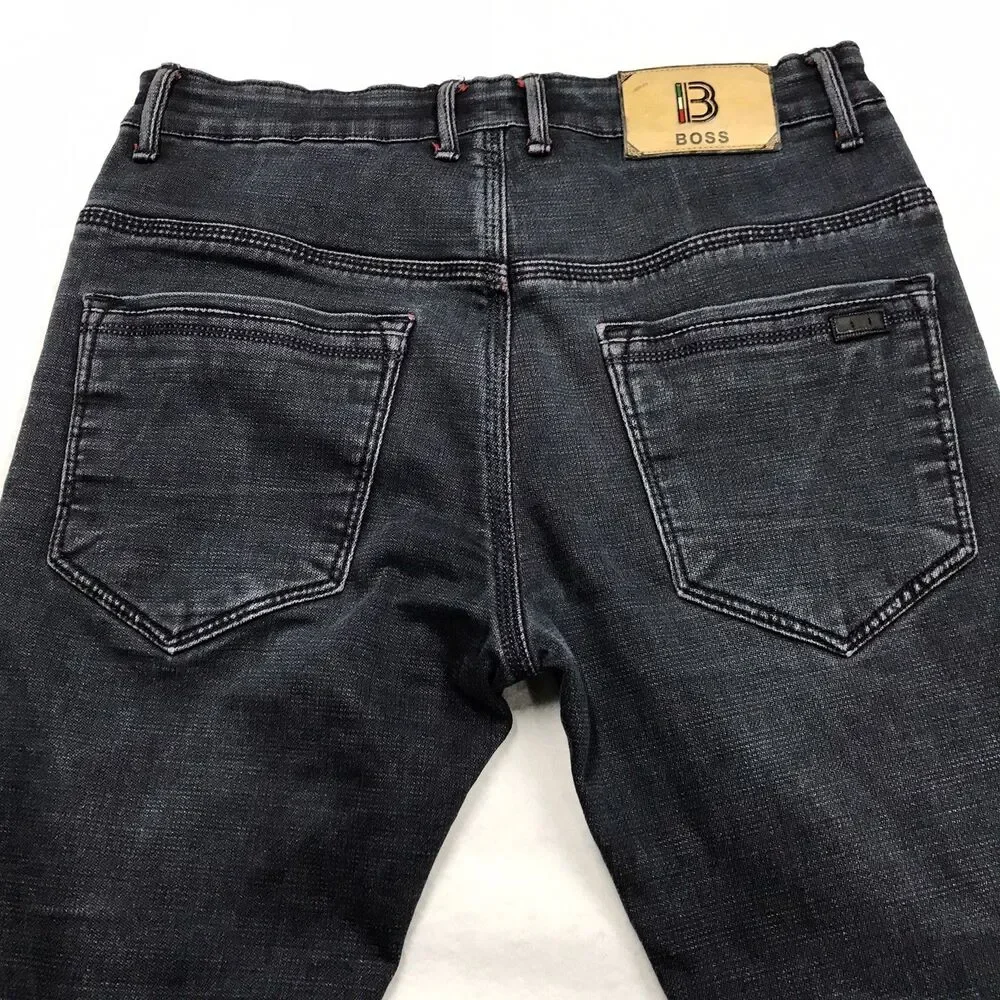 Y2K HUGO BOSS Double Weave Jeans Men 32 (30x30 fit)  Black Stretch ITALY Denim